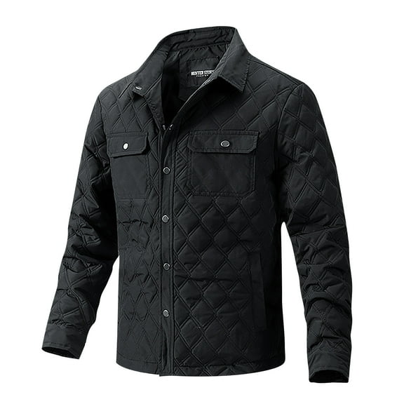 JUUYY Men's Quilted Jacket Winter Button Down Lightweight Warm Padded Coats Casual Trucker Jackets Outwear with Pocket Black XXL