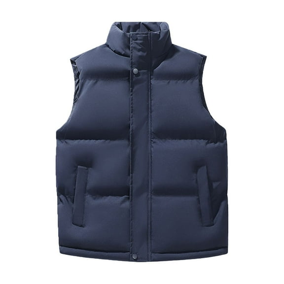 JUUYY Men's Quilted Puffer Vest Big and Tall Lightweight Zip Up Stand Collar Sleeveless Down Jacket Winter Warm Vests Outerwear Blue M