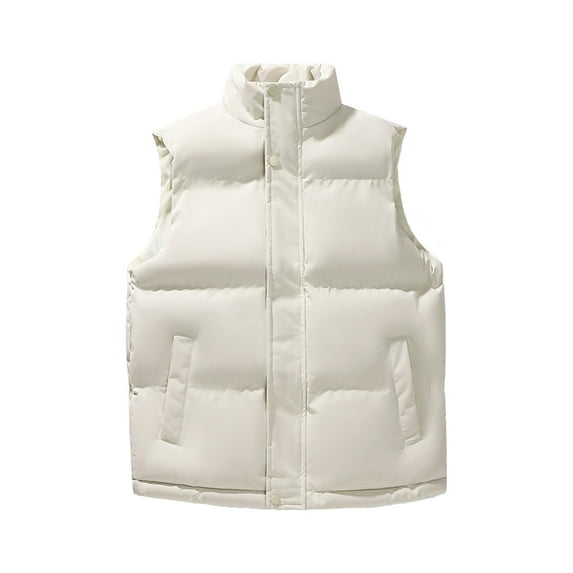 JUUYY Men's Quilted Puffer Vest Big and Tall Lightweight Zip Up Stand Collar Sleeveless Down Jacket Winter Warm Vests Outerwear White M