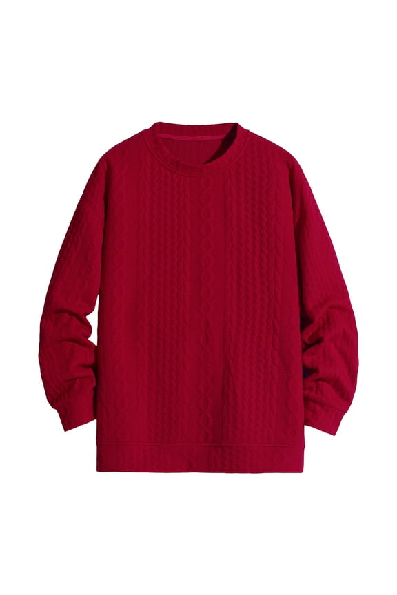 Men's Relaxed Fit Cable Ribbed Pullover Oversize Vintage Sweaters Unisex Crewneck Knitted Tops Knitted Sweater Loose Wine M