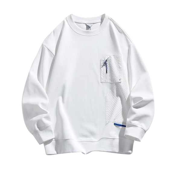 JUUYY Men's Relaxed Fit Sweatshirts Big and Tall Casual Sports Round Neck Sweatshirt Long Sleeve Solid Base Shirts White XXXXXL