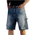 thumbnail image 1 of JUUYY Men's Rhinestone Jean Shorts Straight Leg Denim Shorts with Pockets Oversized Vintage Casual Wide Leg Jeans Shorts Streetwear Blue 38, 1 of 9