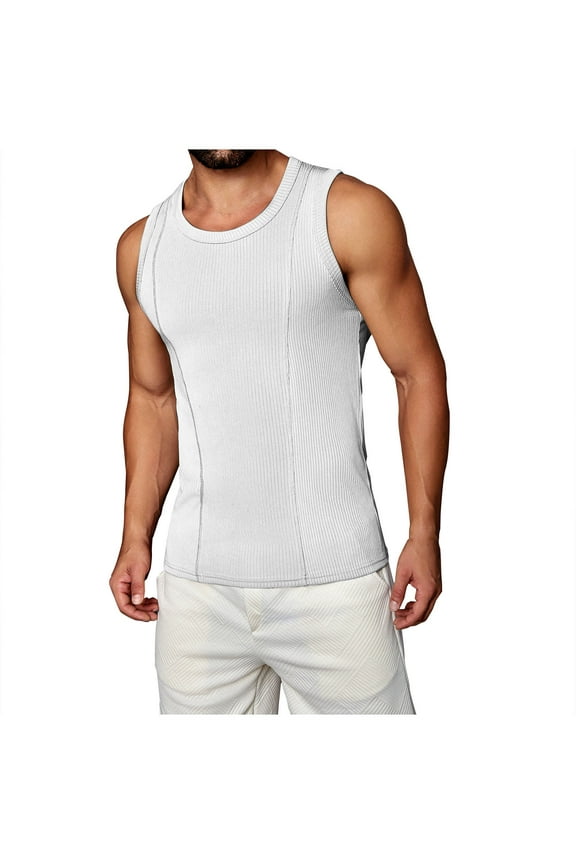 Men's Ribbed Knit Tank Top Summer Casual Sleeveless Muscle T Shirts Quick Dry Gym Workout Stringers White XL