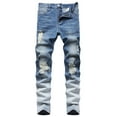 thumbnail image 1 of JUUYY Men's Ripped Distressed Destroyed Straight Fit Washed Denim Jeans Pants Blue 36, 1 of 9