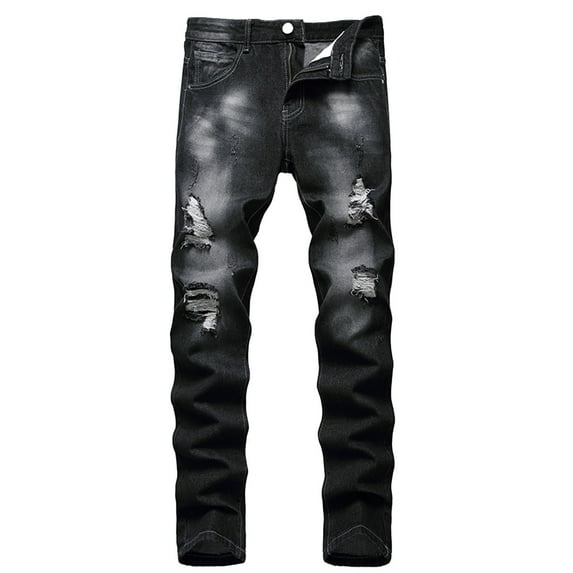JUUYY Men's Ripped Slim Fit Straight Leg Jean Denim Pant Black 40