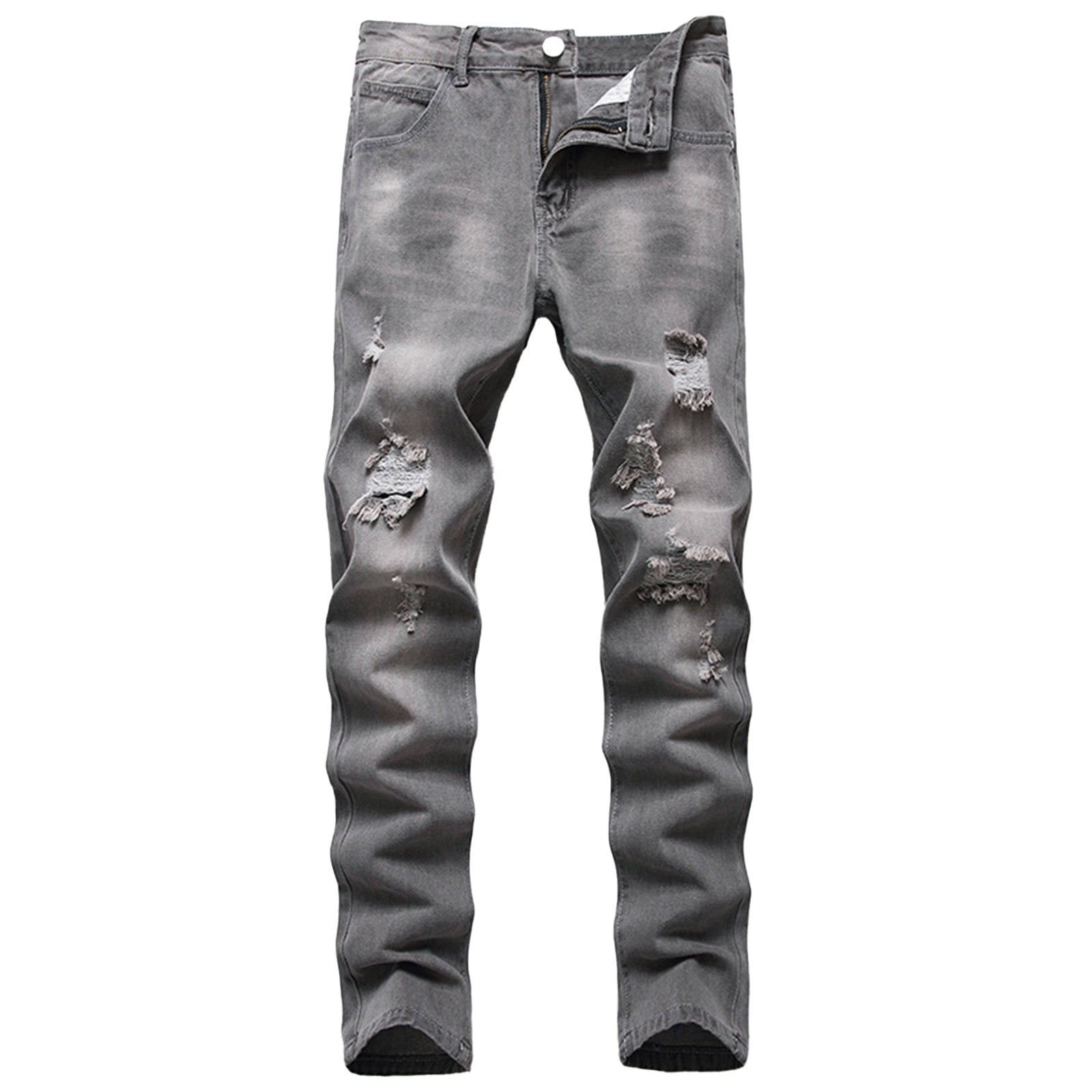 Fitted Ripped Jeans JUUYY Men's Ripped Slim Fit Straight Leg Jean Denim Pant Gray 32 ...