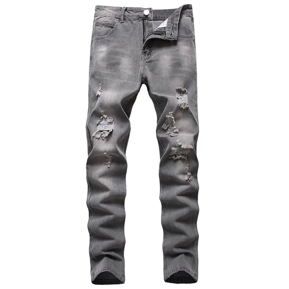 JUUYY Men's Ripped Slim Fit Straight Leg Jean Denim Pant Gray 32