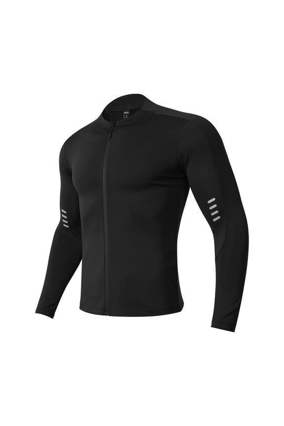 Men's Running Shirt Long Sleeve Performance Zip Pullover Quick Dry Athletic Workout Shirts UPF 50+ Sports Shirts Black XL