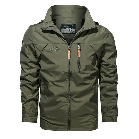 JUUYY Men's Shell Jacket Lightweight Rain Jacket Waterproof Windbreaker Raincoat with Hood for Hiking Travel Outdoor Packable Clothes Army Green XL