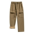 thumbnail image 1 of JUUYY Men's Sherpa Fleece Lined Thicken Warm Pants Winter Drawstring Elastic Waist Straight Fit Trousers Casual Solid Color Pants Brown M, 1 of 8