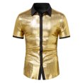 thumbnail image 1 of JUUYY Men's Shiny Lapel Short-Sleeve Button-Down Dress Shirt Summer Slim Fit Solid Color Shirts Top for Nightclub or Party Wear Gold S, 1 of 8