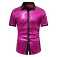 thumbnail image 1 of JUUYY Men's Shiny Lapel Short-Sleeve Button-Down Dress Shirt Summer Slim Fit Solid Color Shirts Top for Nightclub or Party Wear Hot Pink XXL, 1 of 8