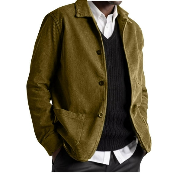 JUUYY Men's Shirt Jacket Solid Color Button Coat Pocket Long Sleeve Hoodless Coat Cotton Lightweight Fashion Jackets with pocket Army Green XL