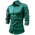 thumbnail image 1 of JUUYY Men's Shirts Four Side Silk Solid Long Sleeve Business Dress Shirts Slim Lapel Button Down Formal Shirt Green M, 1 of 2