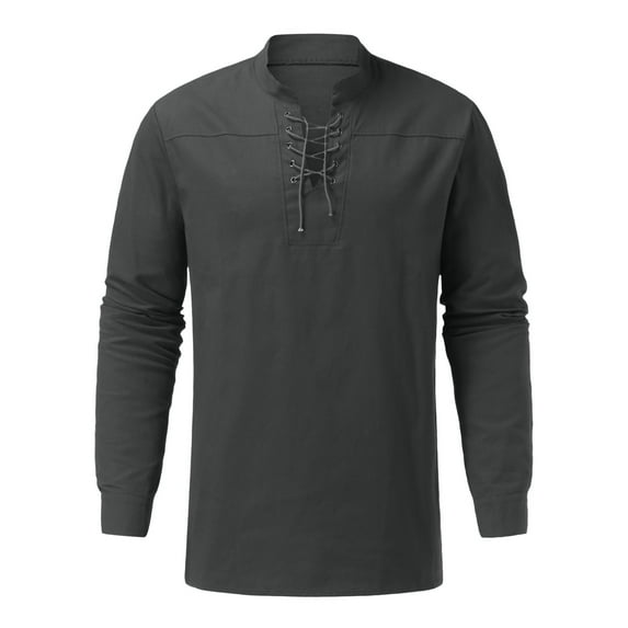 JUUYY Men's Shirts Vintage Shirts Sweatshirt Lace Up Long Sleeve Pullover Hooded Tee Tops Gray XL