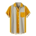 thumbnail image 1 of JUUYY Men's Short Sleeve Button Down Vintage Bowling Shirts Hawaiian Casual Striped Color Block Printed Beach Shirt Big and Tall Regular Fit Tops with Pocket Yellow XXXL, 1 of 5