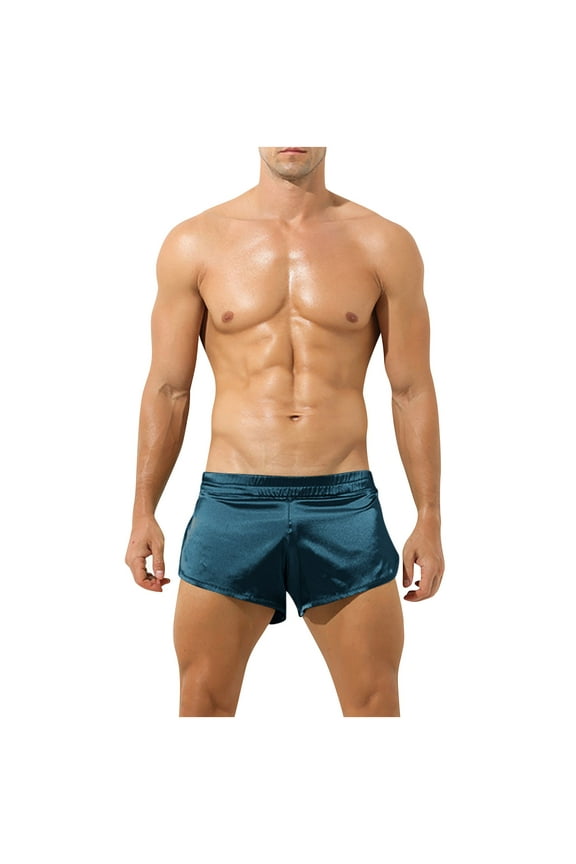 Men's Silk Satin Boxer Shorts Men's Athletic Supporters Jockstrap Boxers Underwear Silky Side Split Lounge Shorts Navy L