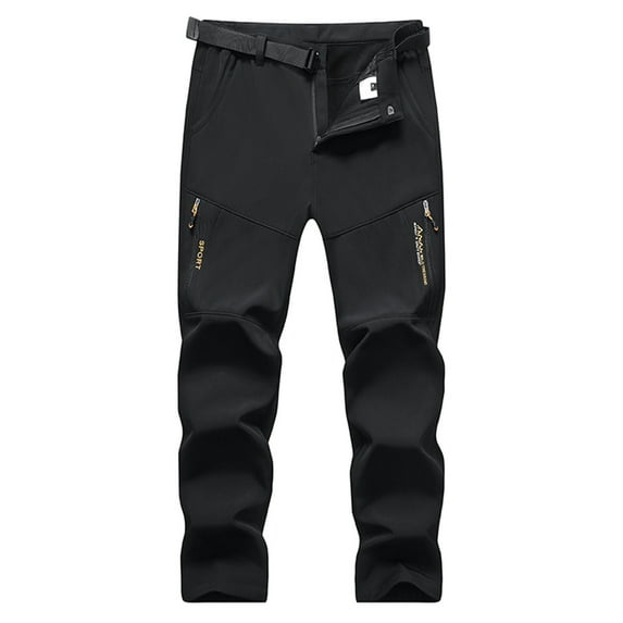 JUUYY Men's Ski Snow Pants Straight-Leg Waterproof Softshell Snowboard Outdoor Hiking Sweatpants withPockets Black XL