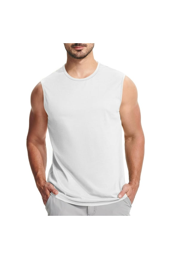 Men’s Sleeveless Basic Tank Tops Athletic Workout Muscle Shirts Moisture Wicking Lightweight Breathable White L