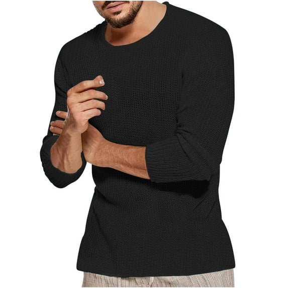 JUUYY Men's Slim Casual Sweater Long Sleeve Crew Neck Ribbed Knit Pullover Top Cotton m Soft Solid Color Classic Fashion Fit Blouse Black L