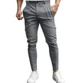 thumbnail image 1 of JUUYY Men's Slim Fit Business Casual Pants Solid Color Ruched Stretch Button Zip Closure Pockets Tapered Leg Office Work Pants Gray L, 1 of 6