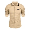 thumbnail image 1 of JUUYY Men's Slim Fit Dress Shirt Long Sleeve Casual Button Down Shirts Lapel Collar Contrast Shirt for Men Wedding Khaki XXXL, 1 of 2