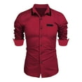 thumbnail image 1 of JUUYY Men's Slim Fit Dress Shirt Long Sleeve Casual Button Down Shirts Lapel Collar Contrast Shirt for Men Wedding Red M, 1 of 2