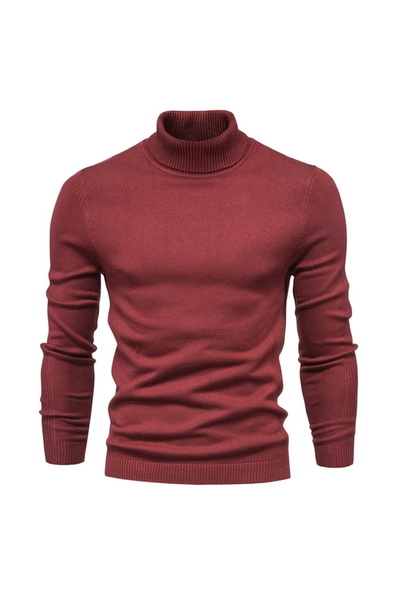 Men's Slim Fit Mock Turtleneck Pullover Sweater Casual Basic Knitted Solid Color Thermal Sweaters Wine XL