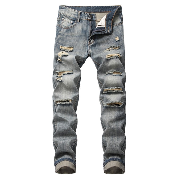JUUYY Men's Slim-fit Ripped Tapered Biker Jeans Pants Distressed