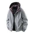 thumbnail image 1 of JUUYY Men's Softshell Jacket Plaid Splicing Detachable Hooded Waterproof Jacket Zip Up Long Sleeve Windbreaker Shell Jacket Gray XXXXL, 1 of 4