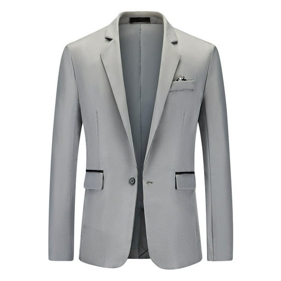 JUUYY Men's Solid Color Blazer Jacket Lightweight Casual Sport Coat Classic Button Stretch Blazer Suit Jacket Sport Coat Gray XL
