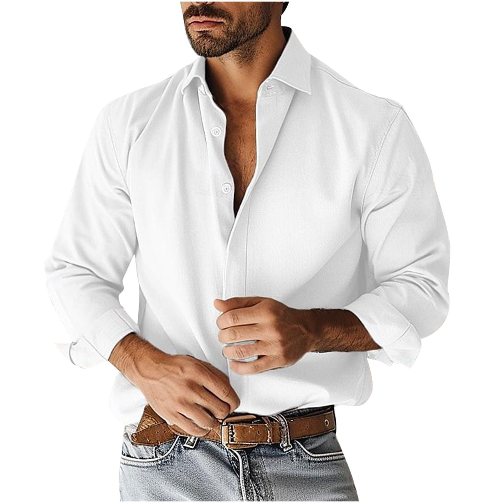 Men's White Tone-on-Tone Long Sleeve Shirt - Relaxed Style main image 0