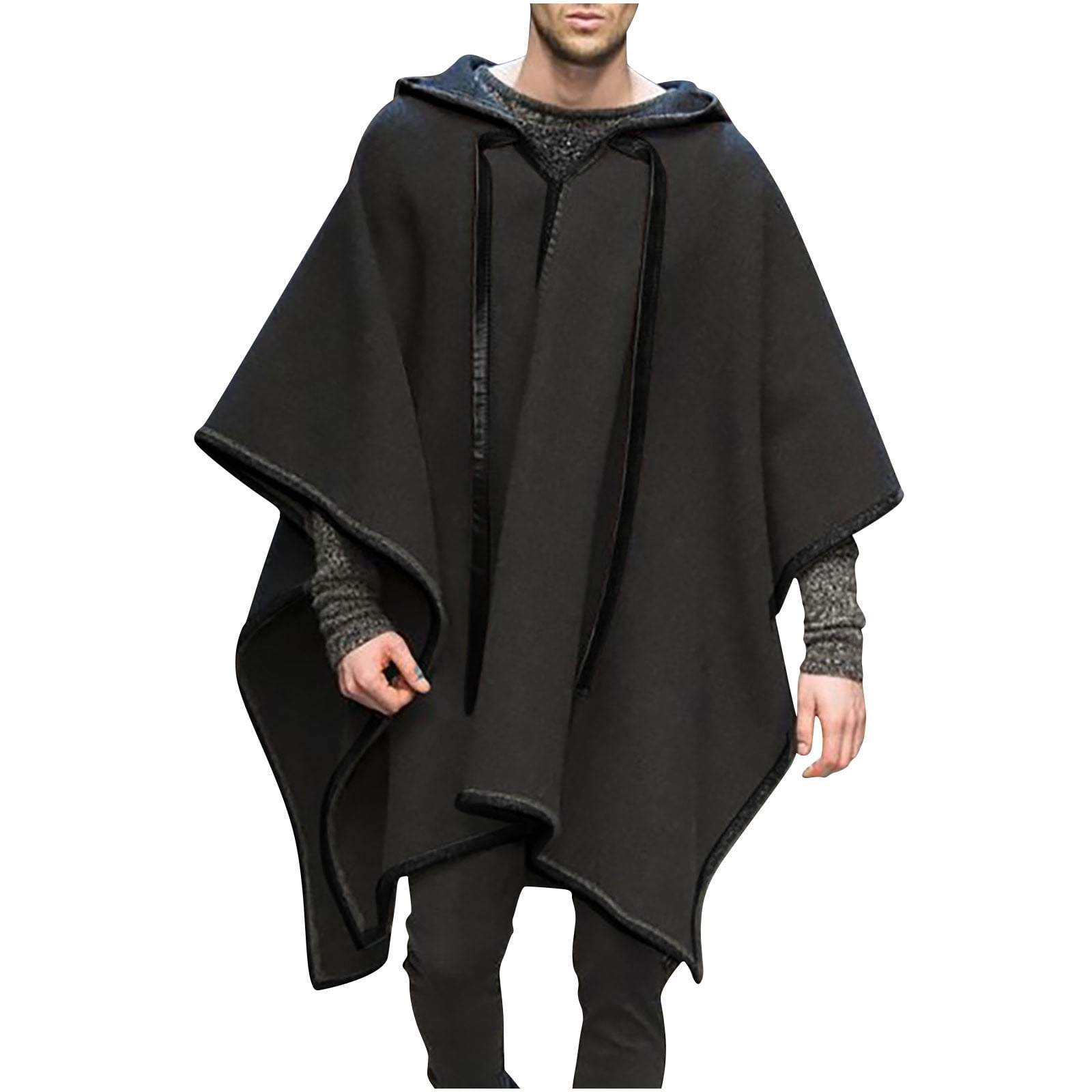 JUUYY Men s Steampunk Gothic Hooded Fashion Poncho Comfortable Home Clothes House Coat Wool Alpaca Poncho Hooded Black XXXL Walmart