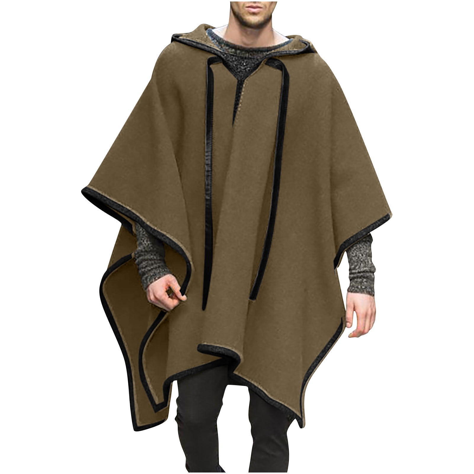 Men's Alpaca Wool Poncho With Hood - Handmade In Ecuador, Machine Washable, One Size (50x82.5 Inches)