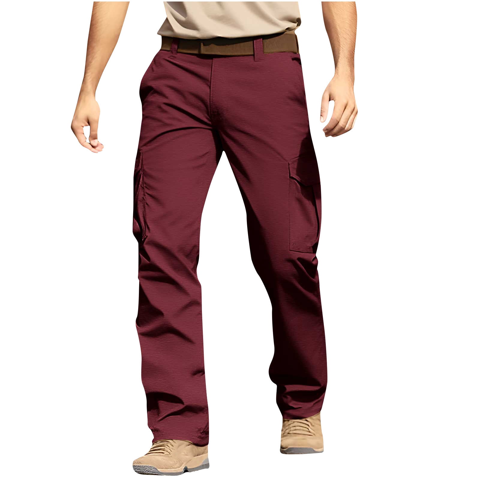 Match Men's Casual Cargo Pants - Drawstring Waist, Multiple Pockets, Outdoor Work Wear, Size 38 - View #2