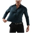 thumbnail image 1 of JUUYY Men's Stretch Button Up Long Sleeve Formal Shirt Lapel Collar Solid Color Wrinkle Free Slim Fit Business Casual Dress Shirt Tops Dark Blue M, 1 of 9