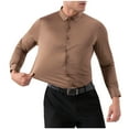 thumbnail image 1 of JUUYY Men's Stretch Button Up Long Sleeve Formal Shirt Lapel Collar Solid Color Wrinkle Free Slim Fit Business Casual Dress Shirt Tops Khaki L, 1 of 9