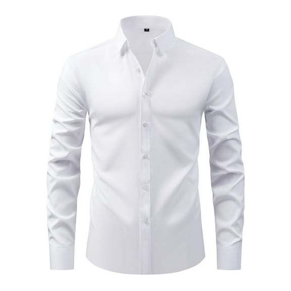 JUUYY Men's Stretch Wrinkle Dress Shirts formal Wedding Prom Long Sleeve Slim Fit Button Down Shirt White L