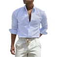 thumbnail image 1 of JUUYY Men's Striped Button Down Shirts Textured Long Sleeve Collared Shirt Regular Fit Lightweight Fashion Casual Office Work Tops Blue XXL, 1 of 5