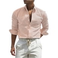 thumbnail image 1 of JUUYY Men's Striped Button Down Shirts Textured Long Sleeve Collared Shirt Regular Fit Lightweight Fashion Casual Office Work Tops Khaki L, 1 of 5