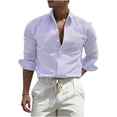 thumbnail image 1 of JUUYY Men's Striped Button Down Shirts Textured Long Sleeve Collared Shirt Regular Fit Lightweight Fashion Casual Office Work Tops Purple L, 1 of 5