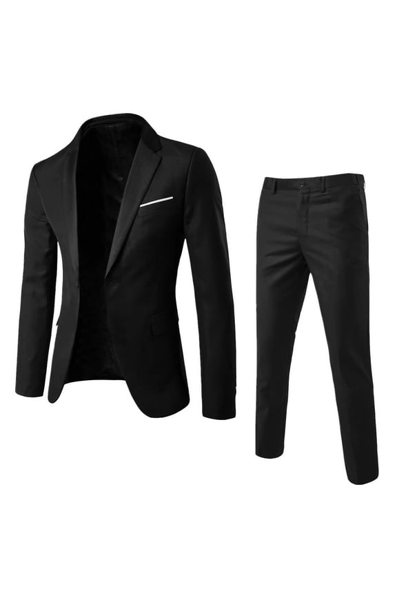 Men's Stylish Suits Big and Tall Slim Fit One Button Suit Jacket Blazer and Pants Set for Dinner Wedding Party Prom Black XXXXL