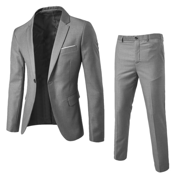 JUUYY Men's Stylish Suits Big and Tall Slim Fit One Button Suit Jacket Blazer and Pants Set for Dinner Wedding Party Prom Gray XL