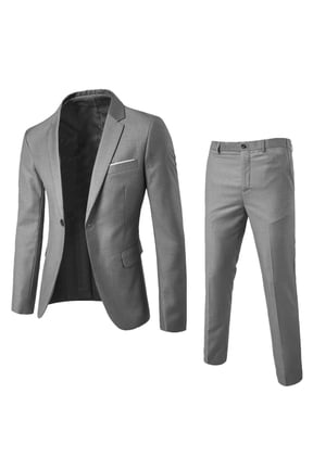 Men's Stylish Suits Big and Tall Slim Fit One Button Suit Jacket Blazer and Pants Set for Dinner Wedding Party Prom Gray XXL