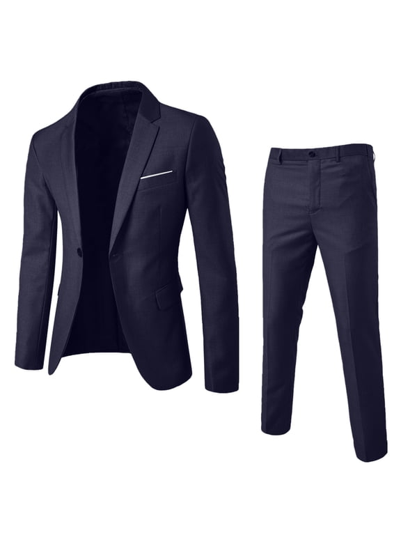 Men's Stylish Suits Big and Tall Slim Fit One Button Suit Jacket Blazer and Pants Set for Dinner Wedding Party Prom Navy XL