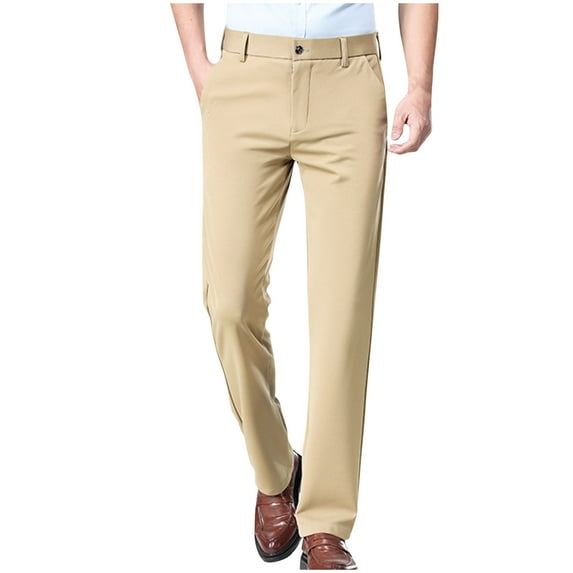 JUUYY Men's Suit Pants Classic Fit Flat Front Dress Pants Wrinkle Free 4-Way Flex Stretch Slim Fit Business Formal Pants Khaki L