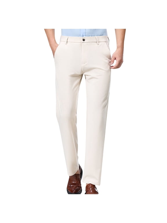 Men's Suit Pants Classic Fit Flat Front Dress Pants Wrinkle Free 4-Way Flex Stretch Slim Fit Business Formal Pants White L
