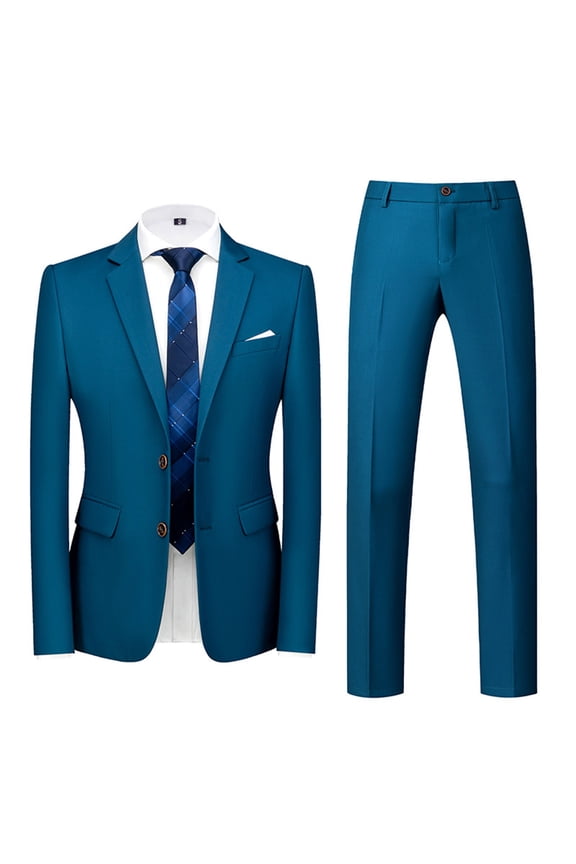Men's Suit Slim Fit 2 Button 2 Piece Suits Party formal Dress Solid Color Tuxedo Blazer Slid Color Jacket Pants Set Blue XXL