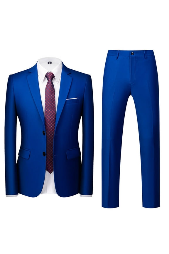 Men's Suit Slim Fit 2 Button 2 Piece Suits Party formal Dress Solid Color Tuxedo Blazer Slid Color Jacket Pants Set Blue XXXL