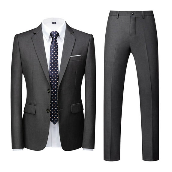 JUUYY Men's Suit Slim Fit 2 Button 2 Piece Suits Party formal Dress Solid Color Tuxedo Blazer Slid Color Jacket Pants Set Gray XL